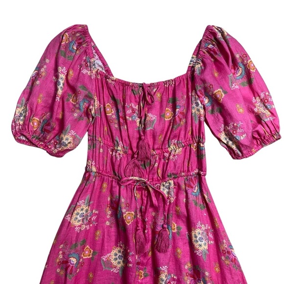 Spell & The Gypsy Pink Floral Solstice Linen Soiree Midi Dress Womens M - Picture 3 of 8